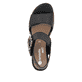 Schwarze remonte Keilsandaletten D2L53-00 mit einem Klettverschluss. Schuh von oben.