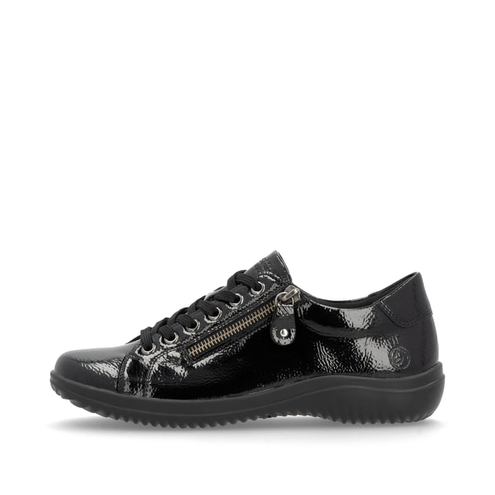 Schwarze remonte Damen Schnürschuhe D1E03-01 mit einem Reißverschluss. Schuh Außenseite.
