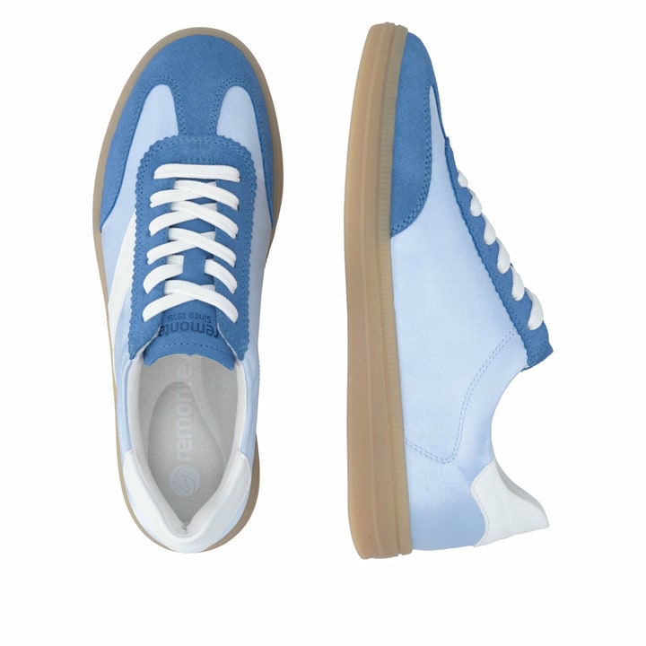 Baskets basses remonte bleues pour femme D2C01-10 avec lacets. Chaussure vue de dessus, couchée.