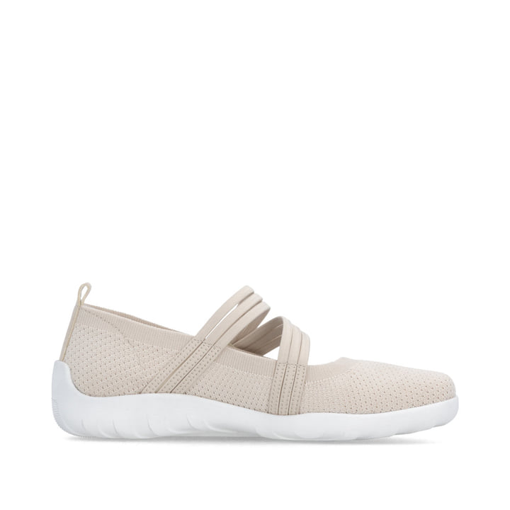 Ballerines remonte beiges pour femme R3519-60 avec fermeture velcro. Côté intérieur de la chaussure.