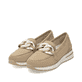 Beige remonte Damen Loafer D1G11-62 mit Gummizug sowie gepolsterter Einlegesohle. Schuhpaar seitlich schräg.