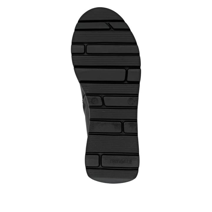 Schwarze remonte Damen Kurzstiefel D2V71-00 mit wasserabweisender TEX-Membran. Schuh Laufsohle.