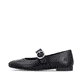 Schwarze remonte Ballerinas D0K14-00 mit einem Klettverschluss. Schuh Außenseite.