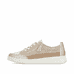 Beige vegane remonte Damen Sneaker D2E06-60 mit einem Reißverschluss. Schuh Außenseite.