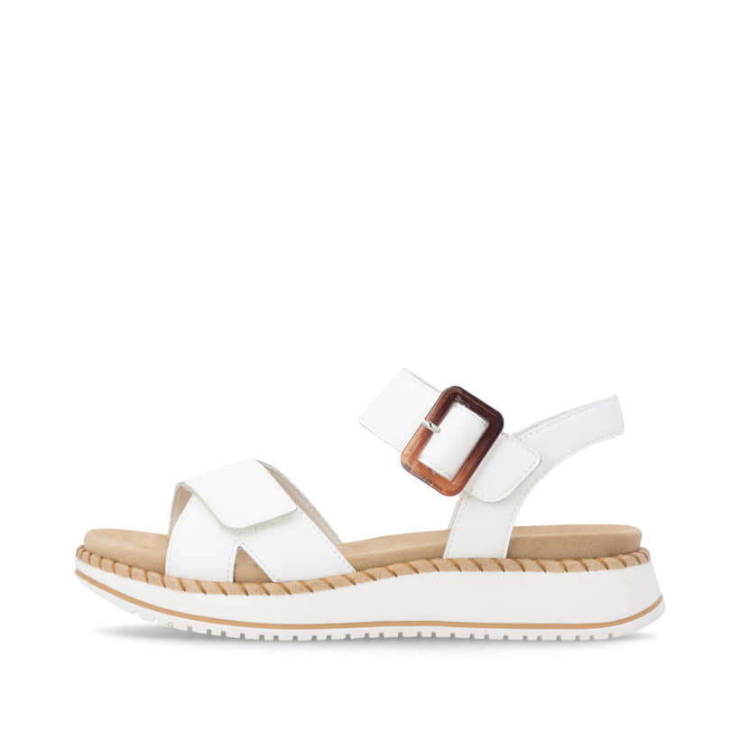 Weiße remonte Riemchensandalen D3J52-80 mit trendiger Schnalle. Schuh Außenseite.