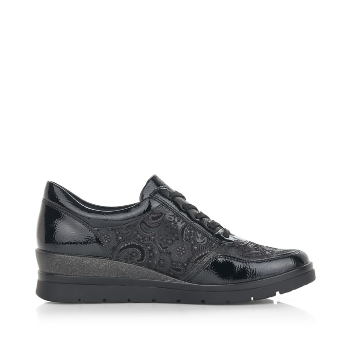 Baskets basses remonte noires pour femme R0701-03 avec fermeture éclair. Chaussure vue de l'arrière.