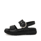 Schwarze remonte Keilsandaletten D2K50-00 mit einem Klettverschluss. Schuh Außenseite.