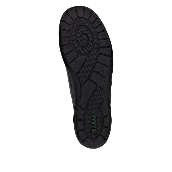 Schwarze remonte Damen Slipper R7600-00 mit Klettverschluss sowie Extraweite H. Schuh Laufsohle.