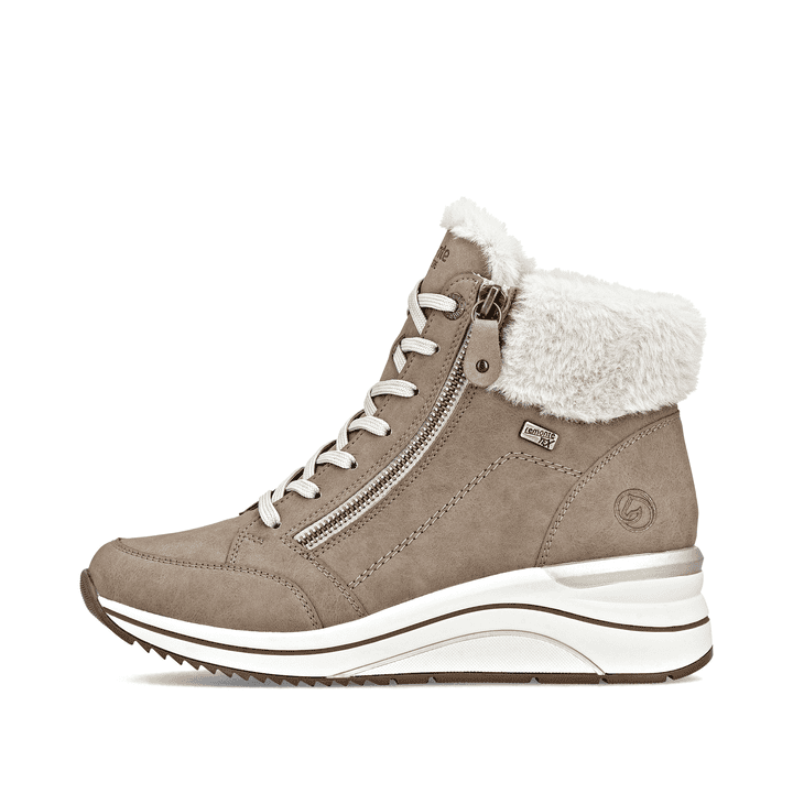 Braune remonte Damen Schnürstiefel D0T77-20 mit wasserabweisender TEX-Membran. Schuh Außenseite.
