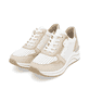 Weiße remonte Damen Sneaker Low D0T14-81 mit Reißverschluss sowie Extraweite H. Schuhpaar seitlich schräg.