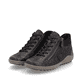 Schwarz-bronzene remonte Damen Schnürstiefel R1477-90 mit einem Reißverschluss. Schuhpaar seitlich schräg.