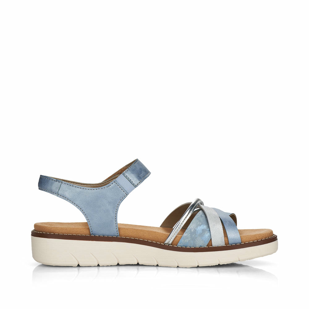 Blaue vegane remonte Riemchensandalen D2058-12 mit einem Klettverschluss. Schuh Innenseite.