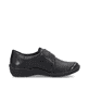 Mocassins remonte noirs pour femme R7600-04 avec fermeture velcro. Chaussure vue de l'arrière.