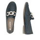 Blaue remonte Damen Loafer D0K09-14 mit Gummizug sowie gepolsterter Einlegesohle. Schuh von oben, liegend.