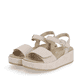 Beige remonte Damen Riemchensandalen D1N50-60 mit Klettverschluss. Schuhpaar seitlich schräg.