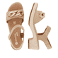 Braunbeige remonte Riemchensandaletten D0N55-60 mit einem Klettverschluss. Schuh von oben, liegend.