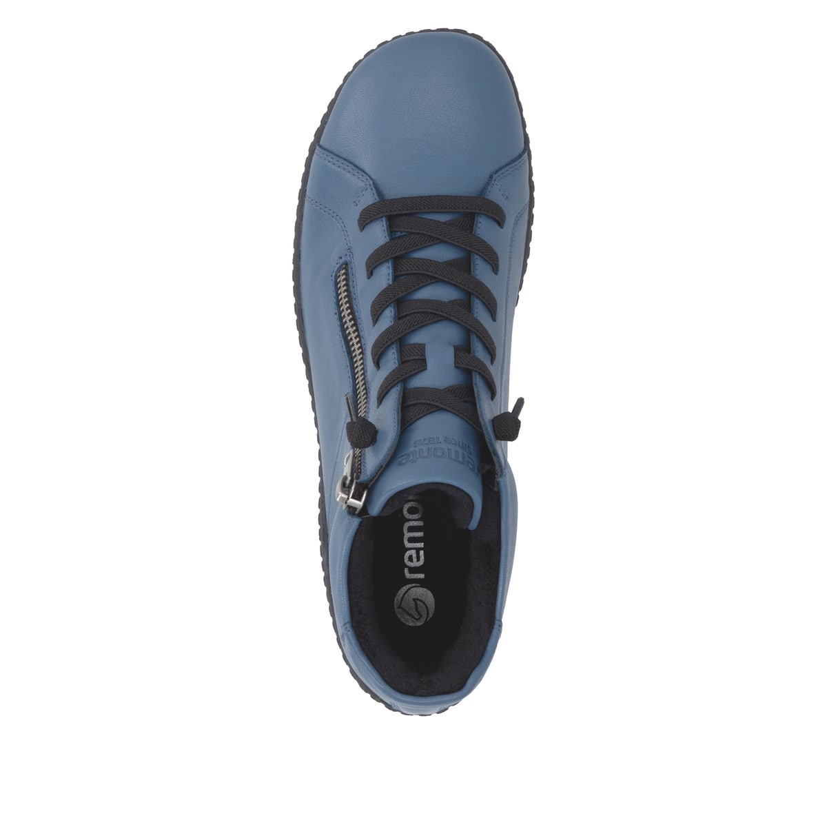 Blaue remonte Damen Kurzstiefel R1455-14 mit wasserabweisender TEX-Membran. Schuh von oben.