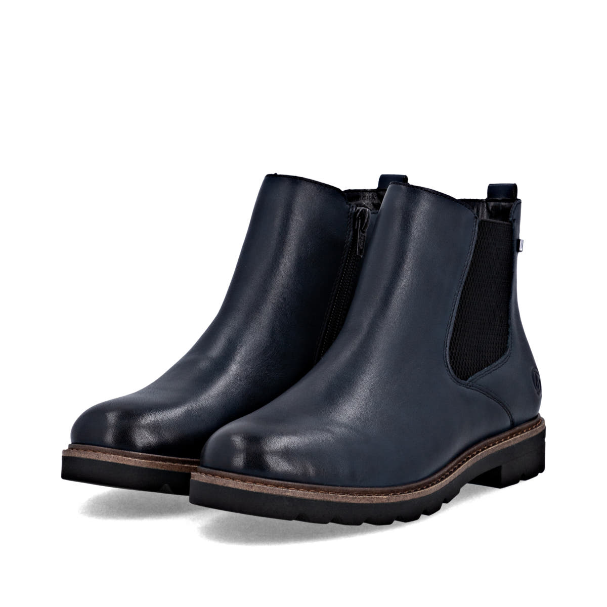 Blaue remonte Chelsea Boots D2Q70-14 mit wasserabweisender remonteTEX-Membran. Schuhpaar seitlich schräg.
