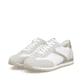 Weiße remonte Damen Sneaker D3H03-80 mit einer Schnürung sowie der Extraweite H. Schuhpaar seitlich schräg.