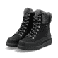 Nachtschwarze remonte Damen Schnürstiefel D0U78-03 mit Flip-Grip Sohle. Schuhpaar seitlich schräg.