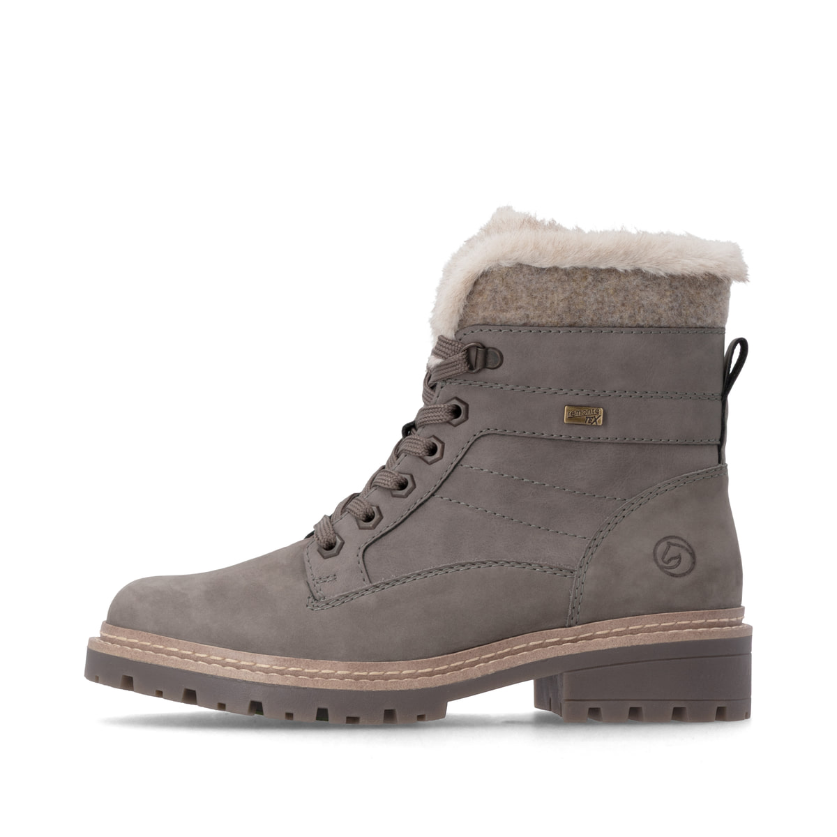 Graue remonte Damen Schnürstiefel D0B81-42 mit wasserabweisender TEX-Membran. Schuh Außenseite.