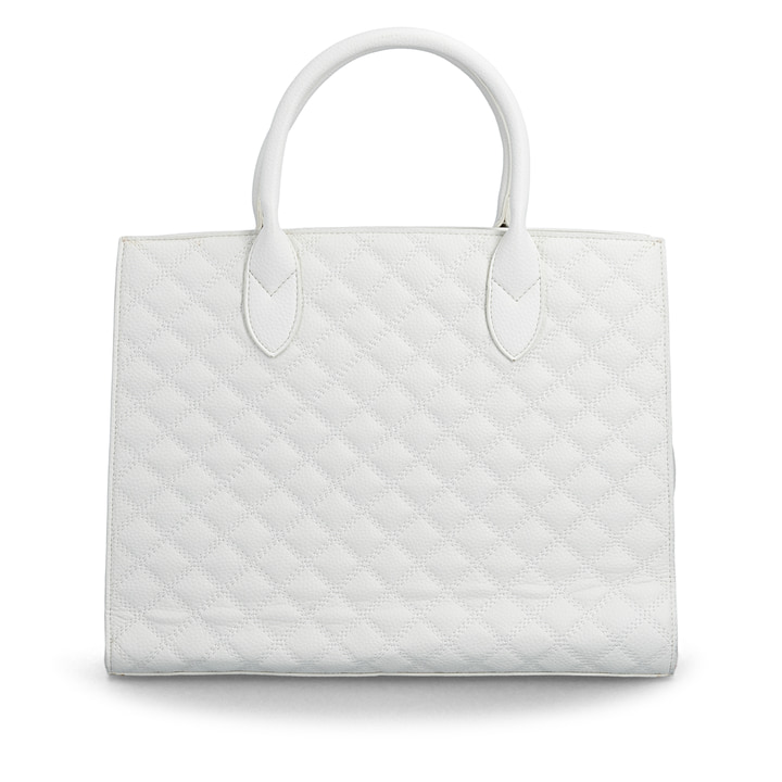 Sac à main remonte Q0765-80 blanc avec paillettes étincelantes et bretelle détachable ajustable. Arrière.