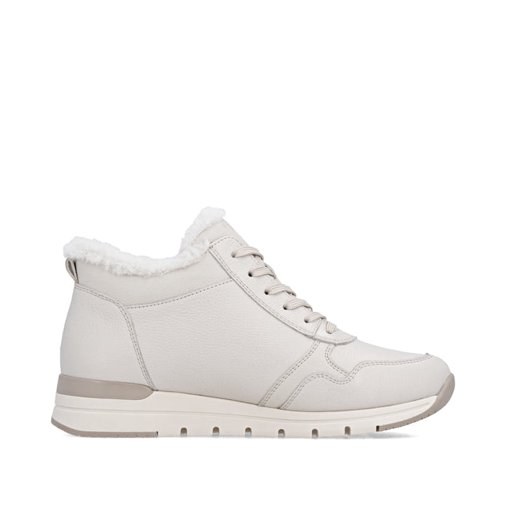 Weiße remonte Damen Schnürstiefel R6773-80 mit wasserabweisender TEX-Membran. Schuh von hinten.