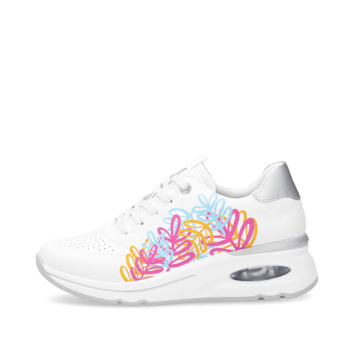 Weiße remonte Damen Sneaker Low D2H02-80 mit einer Schnürung sowie Extraweite H. Schuh Außenseite.