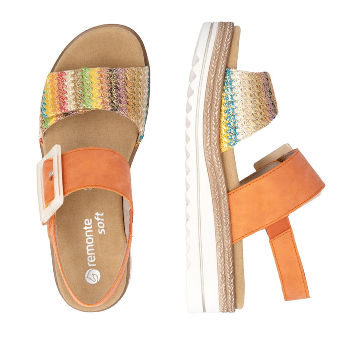 Sandales compensées remonte orange vegan pour femme D0Q62-38. Chaussure vue de dessus, couchée.
