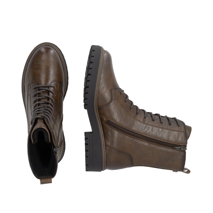 Braune remonte Damen Schnürstiefel D4B73-25 mit wasserabweisender TEX-Membran. Schuh von oben, liegend.