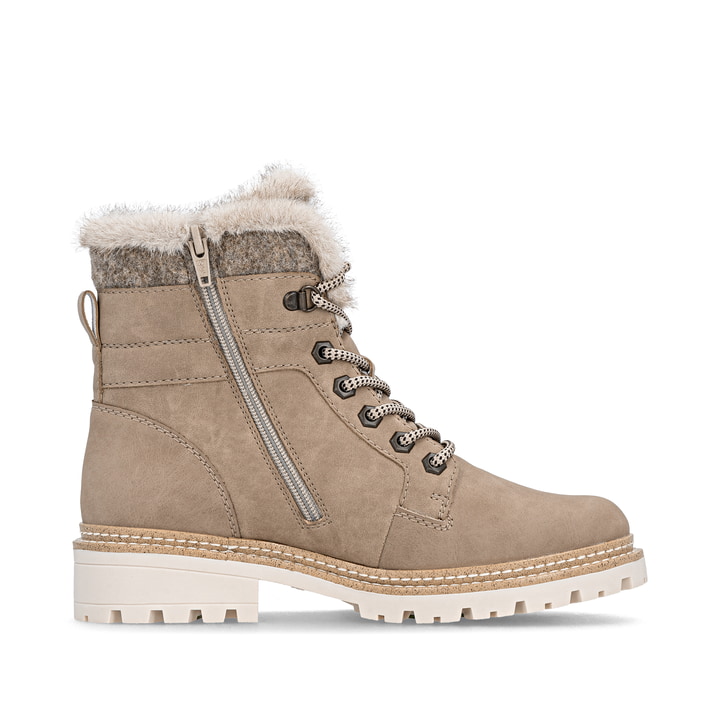 Camelfarbene remonte Damen Schnürstiefel D0B81-20 mit weichem Schaftrand. Schuh Innenseite.