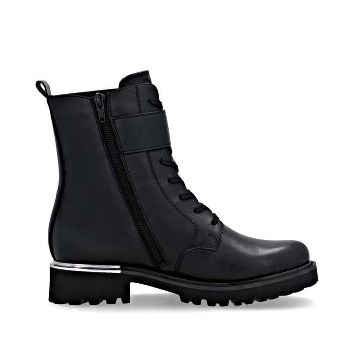 Schwarze remonte Damen Schnürstiefel D8657-00 mit einem Reißverschluss. Schuh Innenseite.
