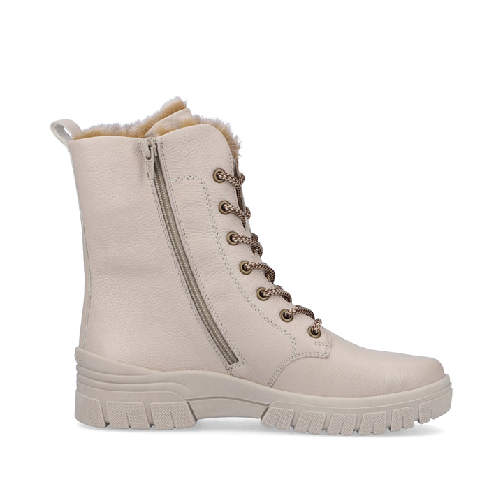 Hellbeige remonte Damen Schnürstiefel D0E72-60 mit Schnürung und Reißverschluss. Schuh von hinten