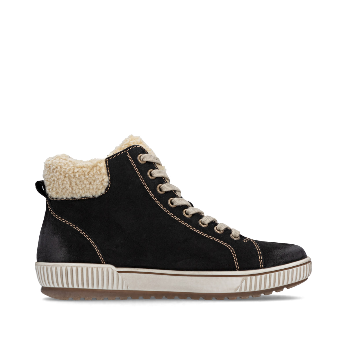 Schwarze remonte Damen Schnürstiefel D0770-03 mit wasserabweisender TEX-Membran. Schuh Innenseite.