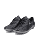 
Tiefschwarze remonte Damen Schnürschuhe R1402-06 mit Schnürung und Reißverschluss. Schuhpaar schräg.