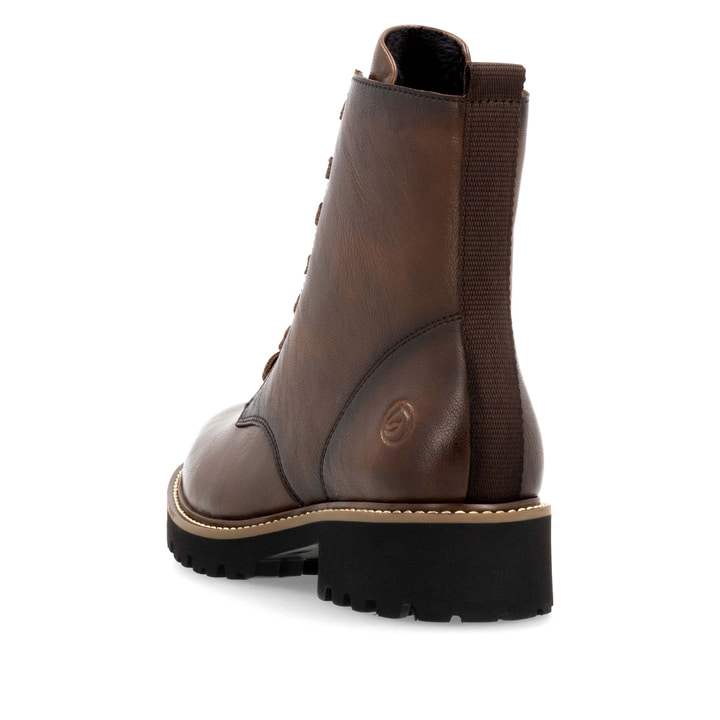 Braune remonte Damen Schnürstiefel D8661-24 mit einem Reißverschluss. Schuh von hinten.