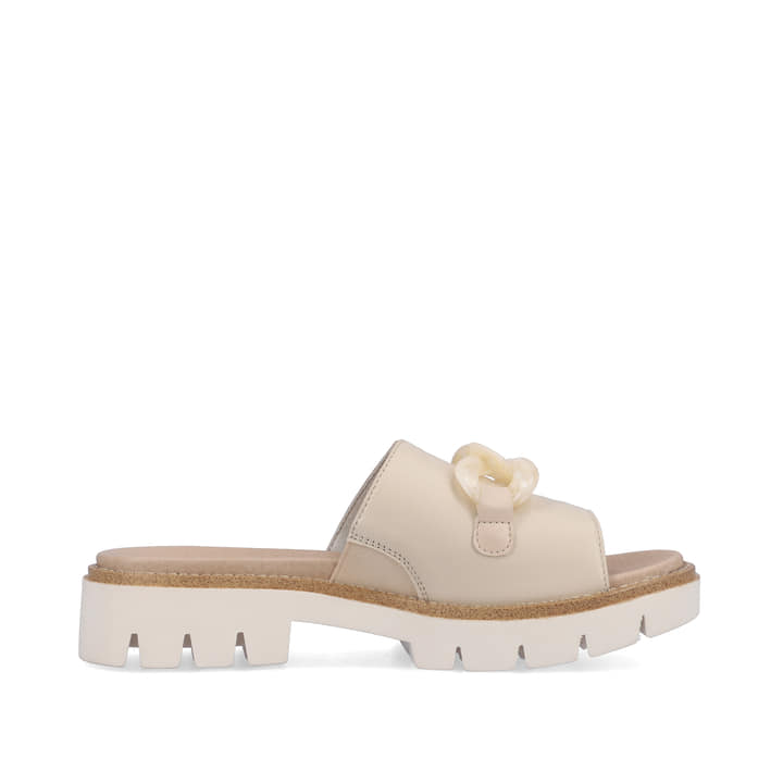 Cremebeige remonte Damen Pantoletten D7952-60 mit einer leichten und dämpfenden Sohle. Schuh Innenseite