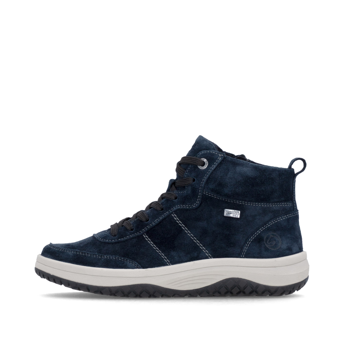 Dunkelblaue remonte Damen Schnürstiefel D3Q70-14. Schuh Außenseite.