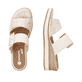 Beige remonte Damen Pantoletten D6463-60 mit einem Klettverschluss. Schuh von oben, liegend.
