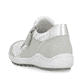 Silberweiße remonte Damen Slipper R1428-80 mit einem Reißverschluss. Schuh von hinten.