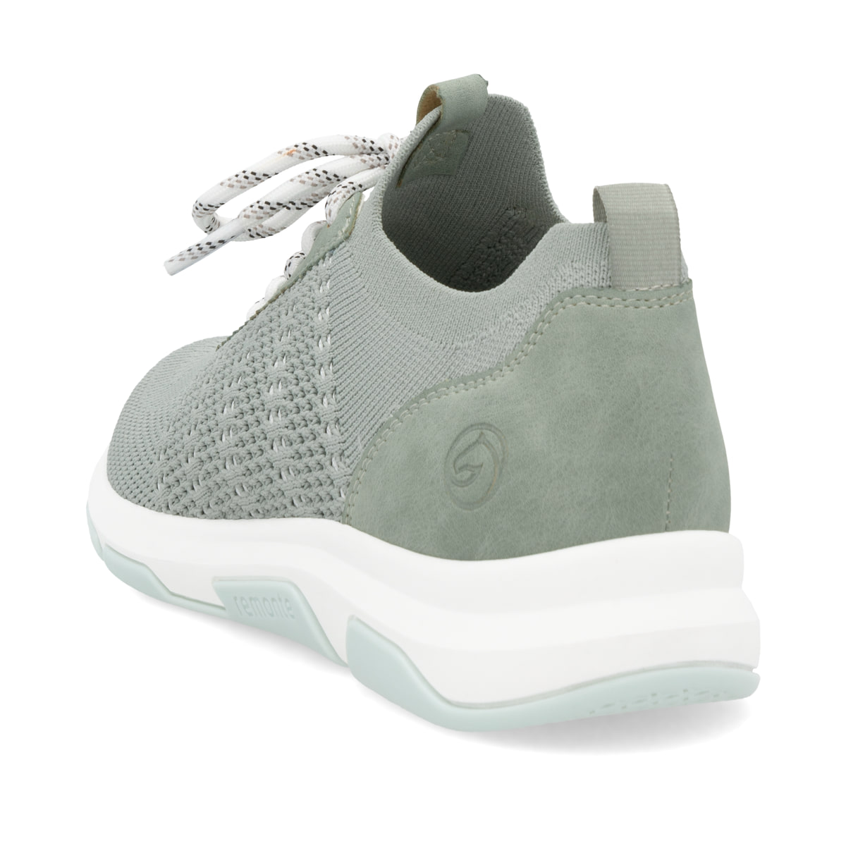 Grüne remonte Damen Slipper D1S05-52 mit einem Gummizug sowie der Komfortweite G. Schuh von hinten.