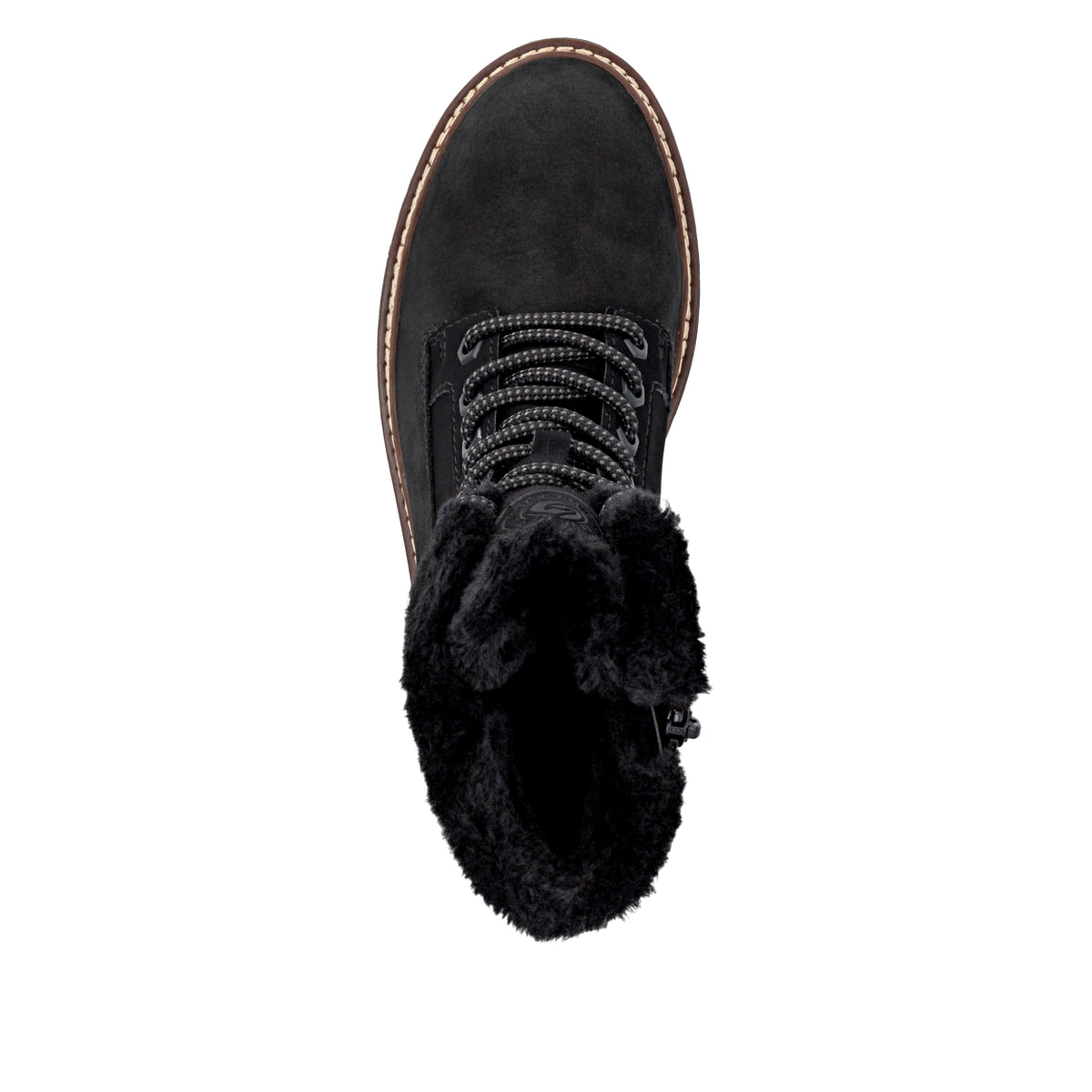Schwarze remonte Damen Schnürstiefel D0B81-00 mit wasserabweisender TEX-Membran. Schuh von oben.
