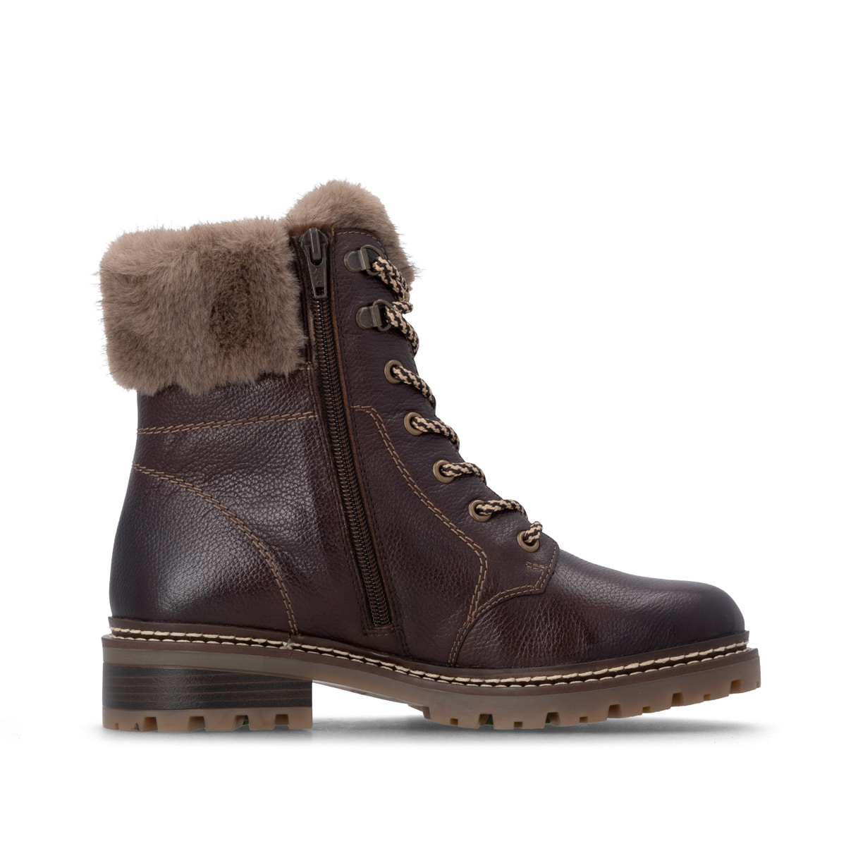 Dunkelbraune remonte Damen Schnürstiefel D0B74-25. Schuh Innenseite.