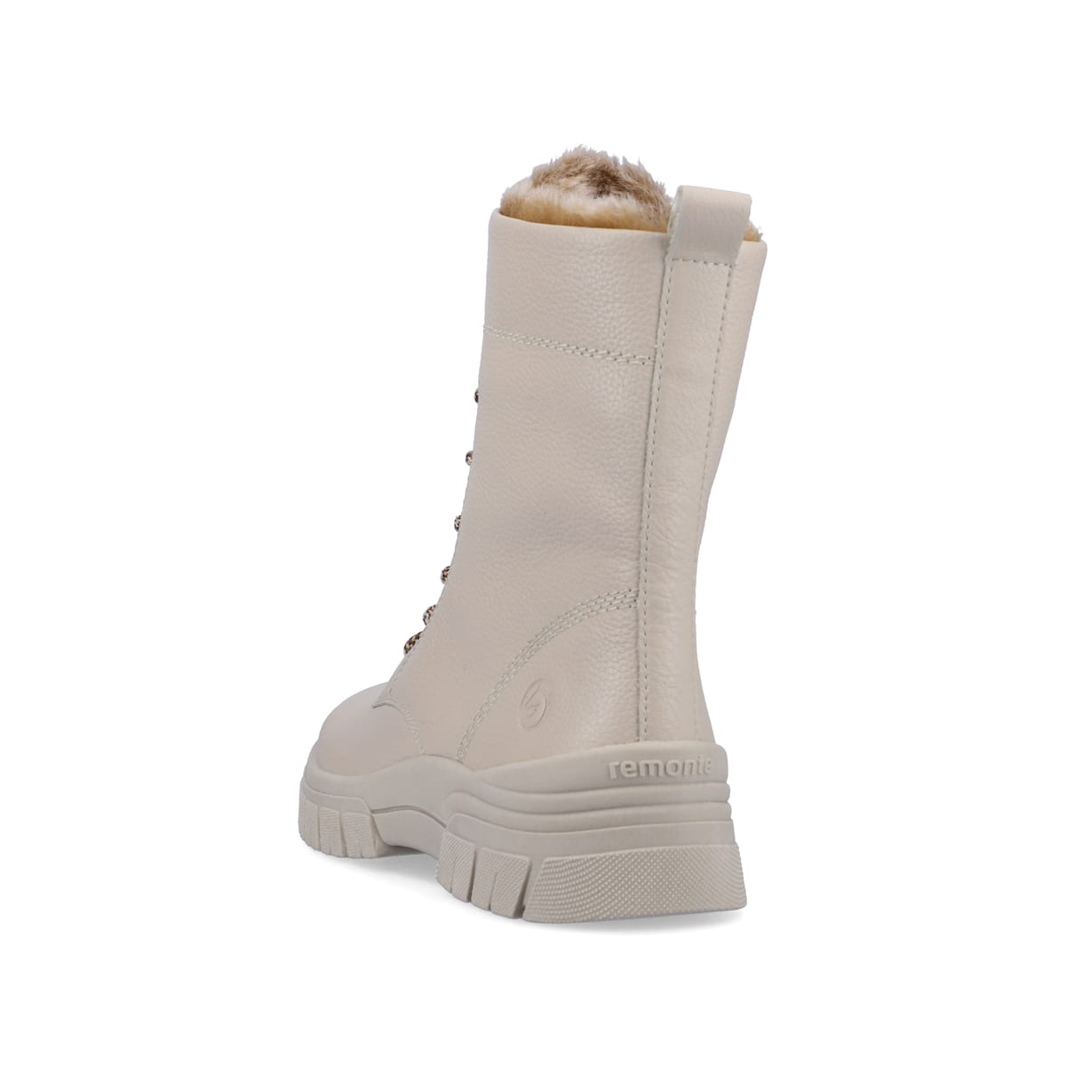 Hellbeige remonte Damen Schnürstiefel D0E72-60 mit Schnürung und Reißverschluss. Schuh von hinten