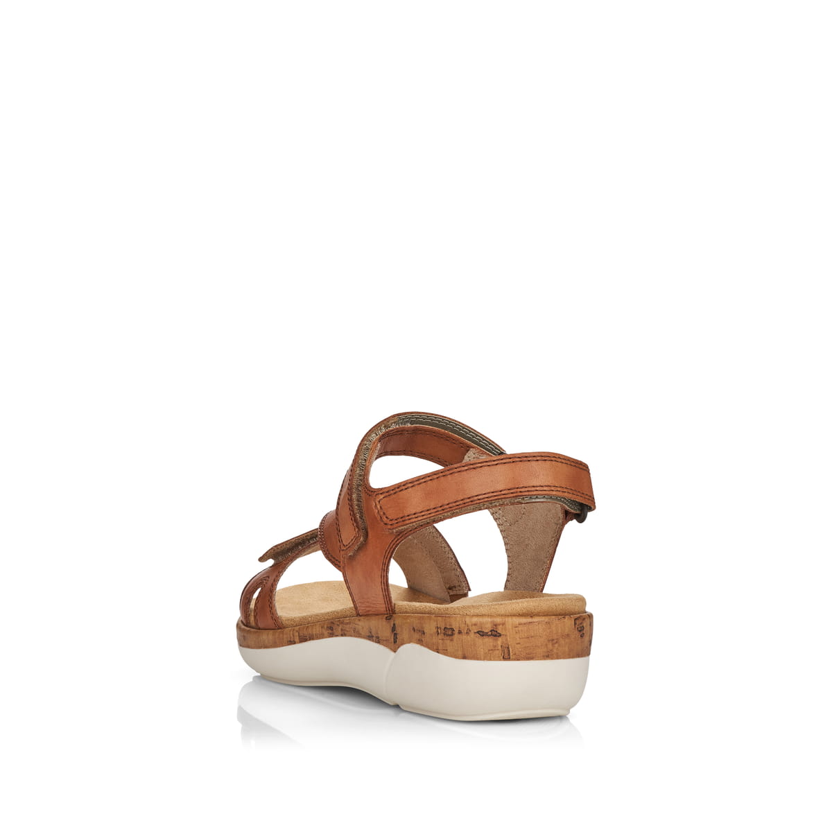 Karamellbraune remonte Damen Riemchensandalen R6850-22 mit einer Profilsohle. Schuh von hinten