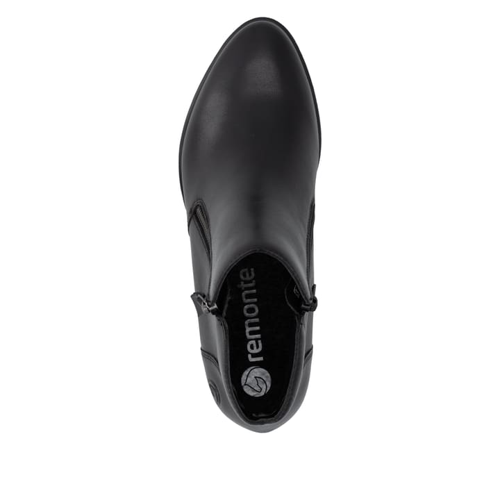 Schwarze remonte Damen Stiefeletten R5190-00 mit einem Reißverschluss. Schuh von oben.