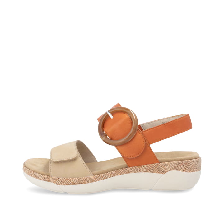 Orangene remonte Riemchensandalen R6853-39 mit einem Klettverschluss. Schuh Außenseite.