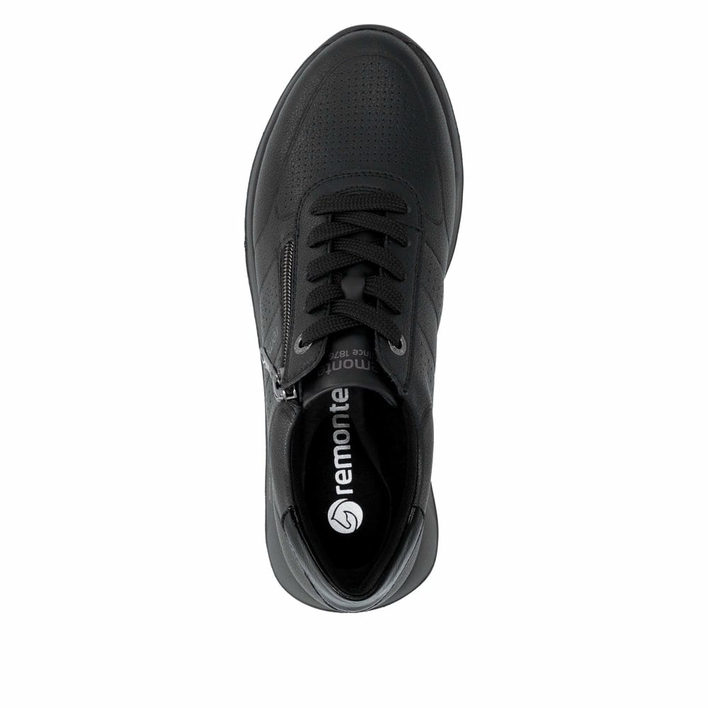 Chaussures à lacets remonte noires femme D2V03-00 avec fermeture éclair. Chaussure vue de dessus.
