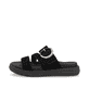 Schwarze remonte Damen Pantoletten D2N53-02 mit einem Klettverschluss. Schuh Außenseite.