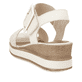 Beige remonte Keilsandaletten D6453-61 mit einem Klettverschluss. Schuh von hinten.